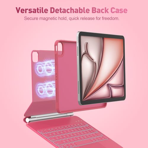 Image of for iPad Air 11 inch Case with Keyboard (M3 /M2, 2025 /2024), Keyboard for iPad Pro 11 inch (1 /2 /3 /4th Gen) & Air 4 /5, Portrait /Landscape Mode, 11-Color Backlit, Removable Protective Case, Hot Pink