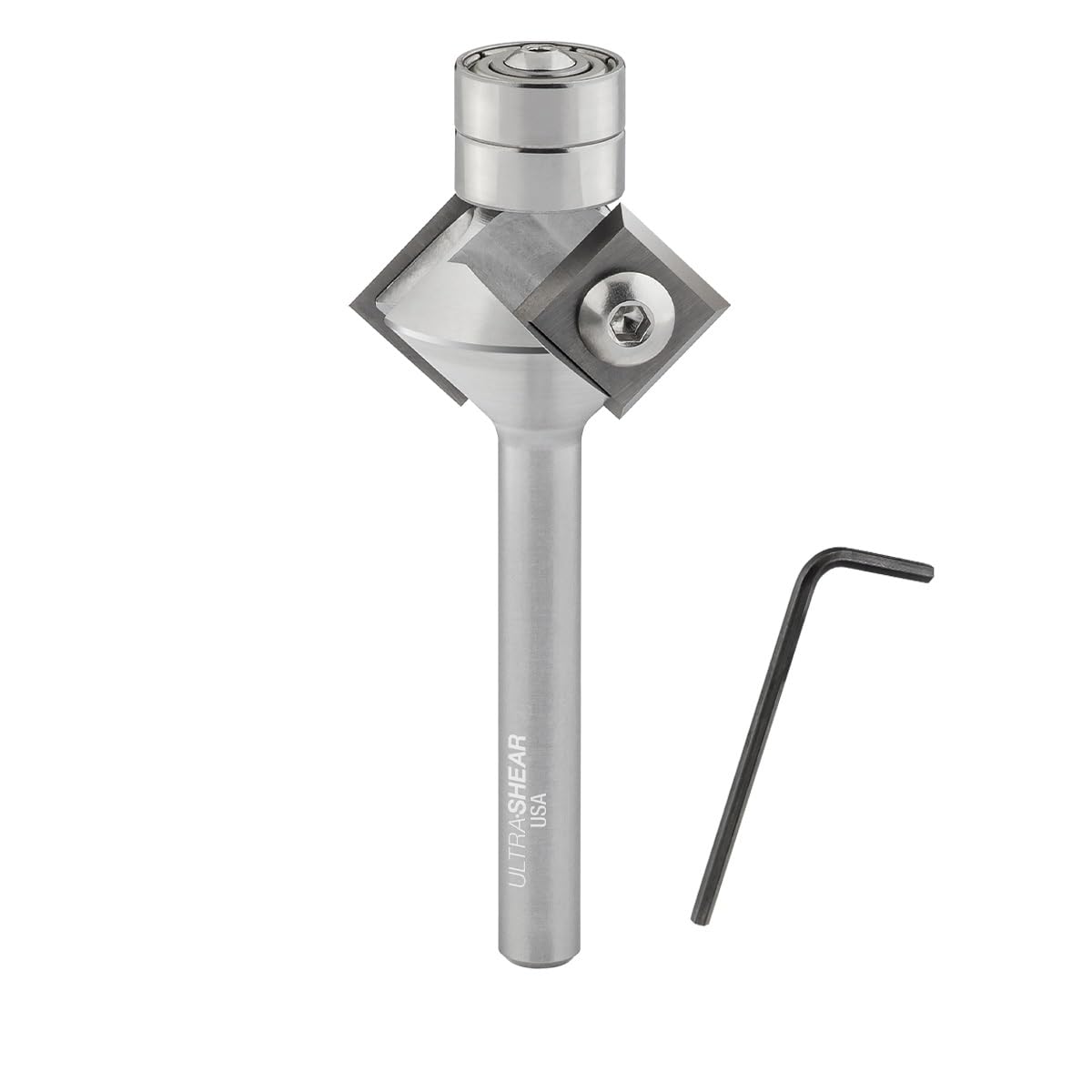 Punte per fresa smussata, gambo 1/4, 45 gradi, cuscinetti pilota gemelli, inserti in carburo sostituibili, realizzate negli Stati Uniti, formatura del bordo smussato - US2112-45ICH