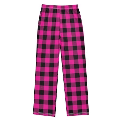 CaTaKu Boys Buffalo Plaid Scottish Pants for Boys Girls Wide Leg Sweatpants Kids Long Bottoms with Pockets Size 6-14Y