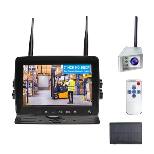 Image of Magnetic Forklift Wireless Backup Cameras with 7 inch Screen Monitor Stable Digital Signal Back Up Camera Wireless with Rear View Camera and Battery Solar Charging