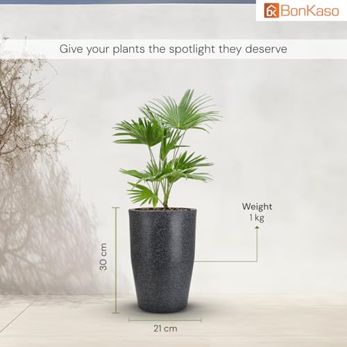 Image of BonKaso 12 inch Dark Grey Pot - Tall, Durable & Lightweight Polymer Round Tower Planter for Indoor & Outdoor Use: Home, Office, Garden & Balcony (Gamla /Gamale)