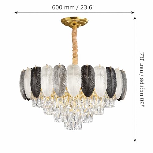 Image of DREAMY DESIGNS Feather Chandelier for Living Room | Modern Hanging Ceiling Light for Hall, Dining Room, Bedroom, Hotel & Restaurant Decor | Elegant Feather Pendant Light (Silver, Black)