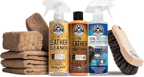 Chemical Guys Complete Leather Cleaner and Conditioner Detailing Kit with Total Interior, for Cars, Home, Office, and More (Works on Natural, Faux Leather and More) 9 Items - HOL412