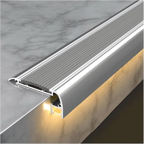 Esquina de escalera con ranura para luz LED y protector de aluminio gris 2