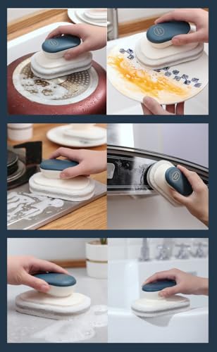 Image of No-Scratch Scouring Pad Brush Whit Comfortable Handle,Cleaning Brush for Kitchen Bathroom Bathtub Toilet Swiming Pool,Dish Brush,Sponge Cleaning Scrubber (Blue)