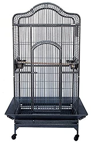 2 Color, Extra Large Wrought Iron Dome Top for Macaw Goffin's Cockatoo Cockatiels African Grey Amazon Parrots Green Cheek Conures Caique Bird Cage with Rolling Stand (Black-Vein)