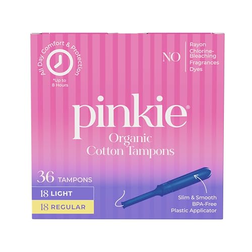 Pinkie Organic Tampons for Teens & Adults - 100% Cotton Core Adapts to Your Body - Slim BPA-Free
