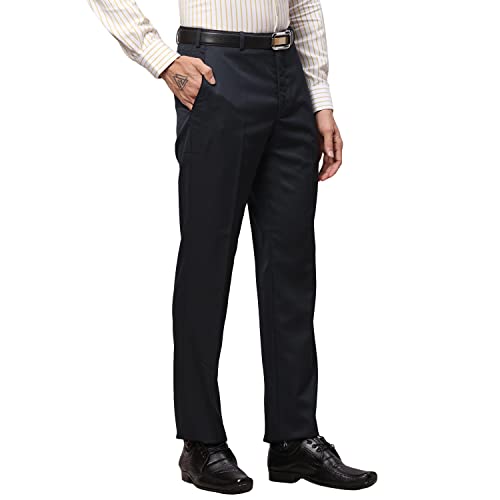 Image of Park Avenue Men's Polyviscose Blend Twill Pattern Smart Fit Flat Front Formal Trouser