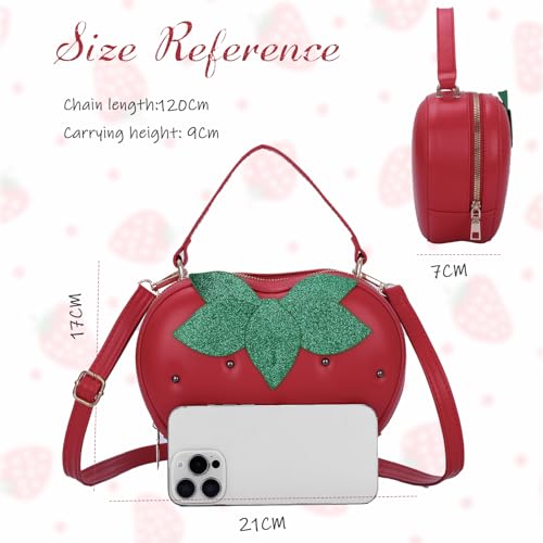 KUANG! Cute Strawberry Purse Heart Shaped Shoulder Bag Girls Fashion Handbag Crossbody Fruit Bag3