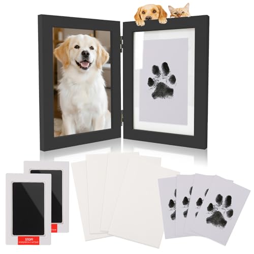SahCognitual Pet Paw Print Kit for Dogs, Dog Paw Print Kit, Baby Footprint Handprint Kit 0-6 Months, Inkless Hand Footprint Kit for Newborn, Dog, Cat, 2 Ink Pad for Paw Prints and 4 Imprint Cards