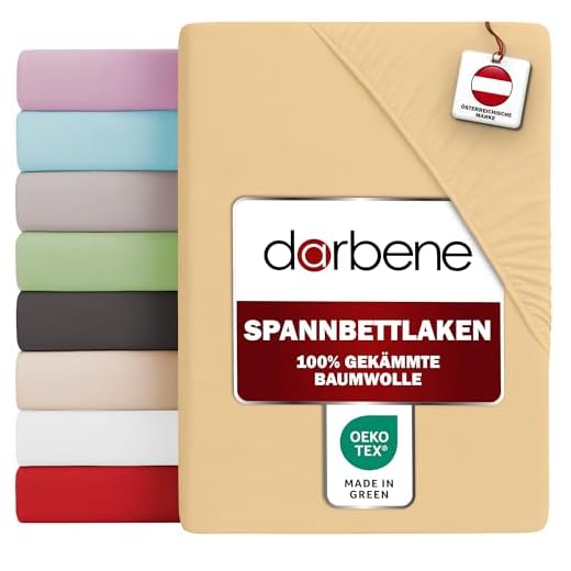 DarBene Spannbettlaken 90x200 Premium , Jersey 100% gekämmte Premium Baumwolle, Blickdicht, superweiches Bettlaken bis 30 cm Matratzenhöhe, Oeko-TEX, Sand