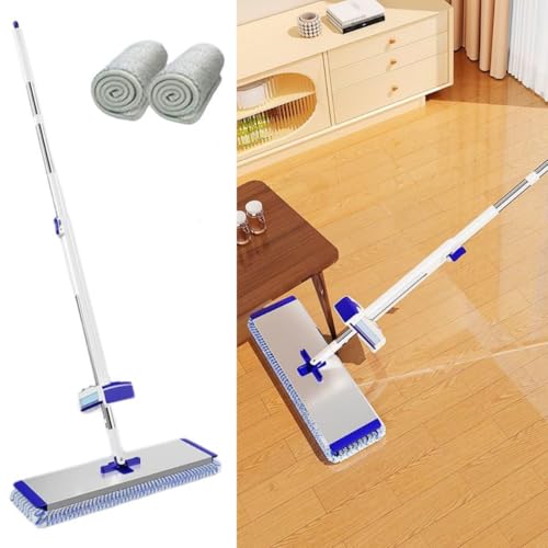 Trapeador plano de microfibra grande, manos libres, con almohadillas de microfibra lavables, trapeador de polvo para paredes de madera dura, suelos de azulejos de vinilo, mango ajustable para limpieza