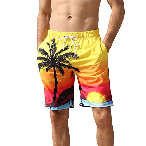 Icker STK-1 Mens Swim Trunks Quick Dry Bathing Suits Summer Holiday Beach Board Shorts Beach Sunrise M cover