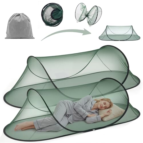 Vincreem 2 Pcs Large Pop up Mosquito Tent Portable Foldable Mosquito Bug Net for Bed Camping Travel Patio Outdoor 78 * 31 * 22 Inch Bug Netting Mesh Tent Canopy for Adults Bedroom Green