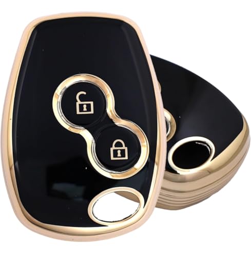 Image of TPU Car Key Cover Black & Golden Compatible for Renault Duster,Logan,Verito,Lodgy Nissan Terrano (Renault & Nissan, 2 Button Remote Key)