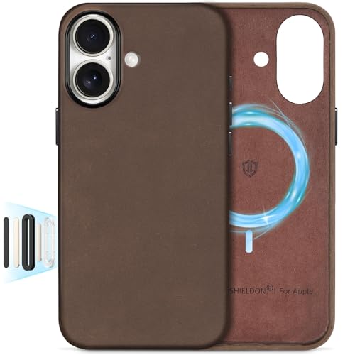 SHIELDON Lederhülle für iPhone 16 Schutzhülle [Crazy Horse Leder] [Kamerasteuerung] [Anti-Fingerabdruck] [Dünn] [Magnet Kabelloses Laden] Hüllen Kompatibel mit iPhone 16 5G 6 1 2024 Dunkelbraun
