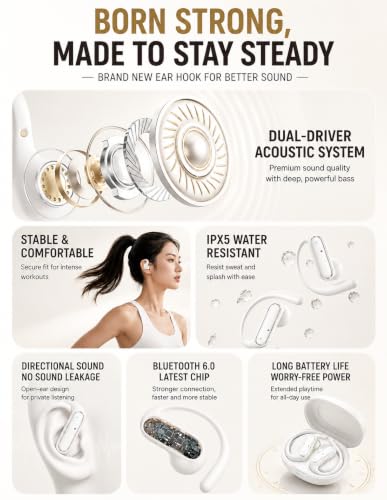 Image of D300 OWS Open Ear Wireless Earbuds with BT v6.0, ENC Mic for Calling, 50hr Playtime with Type C Fast Charging, Low Latency Gaming, Ideal for Running, Cycling and Gym, Dust & Waterproof. White