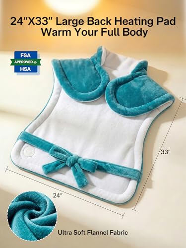 Image of ALLJOY Heating Pad for Back Pain Relief, 24 inchx33 inch Weighted Heating Pad for Neck and Shoulders and Back, Father-s Day Gift-s for Dad, Neck Heating Pad Fast-Heating with 6 Settings, Auto Shut-Off, Green