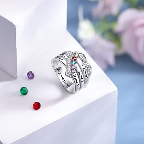Personalized Mothers Rings Birthstones Rings for Women with 1-8 Names Sterling Silver Promise Ring for Her Gifts for Mom Wife Grandma Nana Birthday Anniversary Christmas3