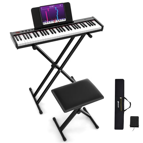 Maxmass 61 Key Digital Piano, Semi Weighted Electric Keyboard with Adjustable & Folding Stand, Bluetooth MIDI/Audio, Sustain Pedal, Carrying Bag, Portable Electric Piano Keyboard for Beginner Adults