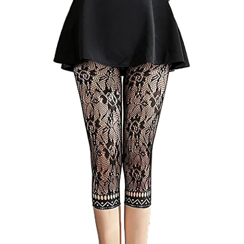 Abberrki Women's High Waist Fishnet Capri Leggings Lace Floral Pattern Cropped Tights (Floral # 1) Cover