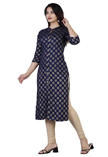 Image of Rayon Knee Length Printed Straight Kurti for Women | Kurtas for Women | Women Kurta | Round Neck Full Sleeves Short Kurti for Women's