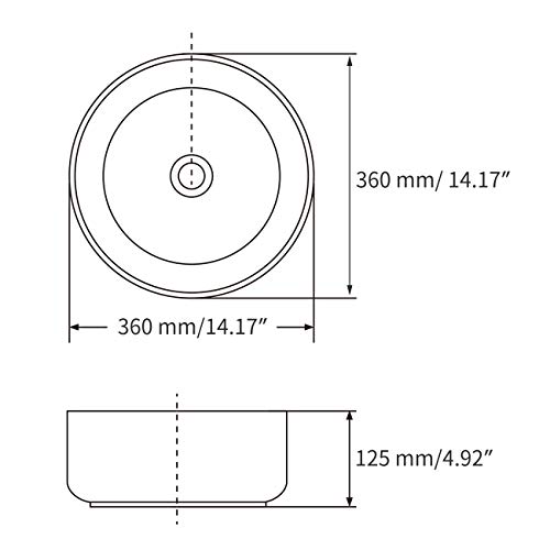 Miyili Bathroom Vessel Sink 14.2" Modern Round Above Counter Circle Matte Black Ceramic Countertop Sink Art Basin, Vs3636B #TOP6