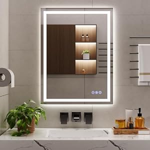 Koonmi LED Badspiegel 80 x 60 cm, Front und Rücklicht | 3 Lichtmodi und Memory Funktion, horizontal