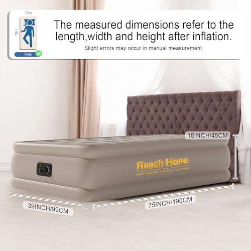 Image of Twin Air Mattress with Built-in Pump - 18 inch Height Self-Inflating Blow Up Bed for Guests, Camping & Home Use, Waterproof Inflatable Mattress with Carry Bag - Portable Single Airbed (18 inch Khaki)