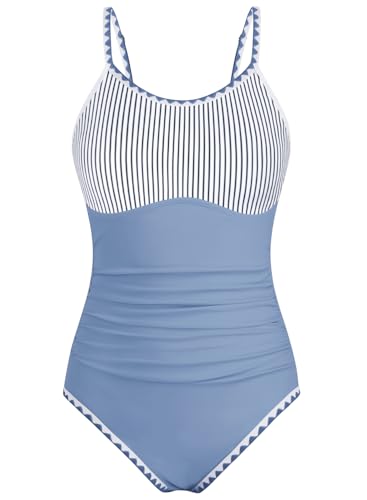 Image of XiaoMoSha Girls One Piece Swimsuit Adjustable Straps Bathing Suit Teen Girl Color Block Trim Padded Beach Swimwear 6-16 Years