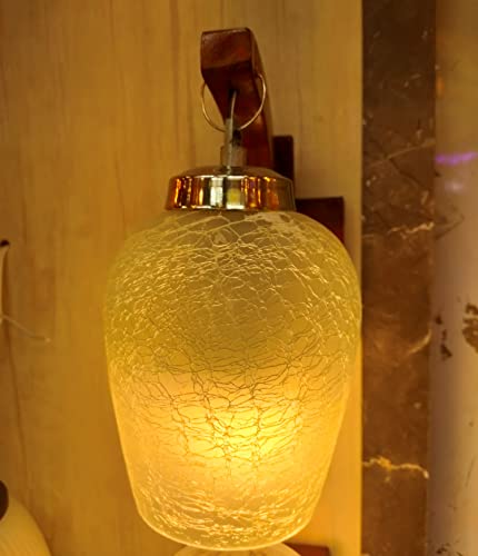 Image of Fosted Blur Glass with Brown Wooden Polished Wall Light for Living Room I Night Lamp for Bed Room (Bulb Not Include)