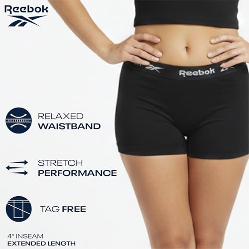 Image of Reebok Womens Boyshorts - 4 Pack Seamless Underwear for Women with Performance Stretch, Relaxed Waistband, 4 inch Inseam