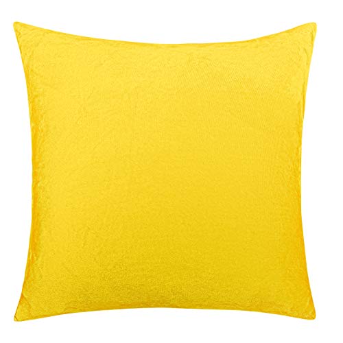 Image of NTBAY Velvet Square Zippered Throw Pillow Cover, Super Soft and Luxury Decorative Euro Cushion Cover for Sofa, Couch, 26x26 Inches, Yellow