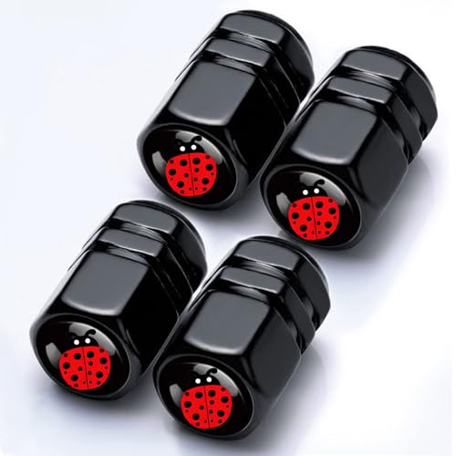 4Pack Ladybug Tire Valve Stem Caps,Cute Ladybug Car Accessories Car Decor,Aluminum Tire Caps,Leak-Proof Ladybugs Gifts for Women Men,Valve Stem Covers Tire Air Cap for Cars SUV Bike Bicycle Motorcycle