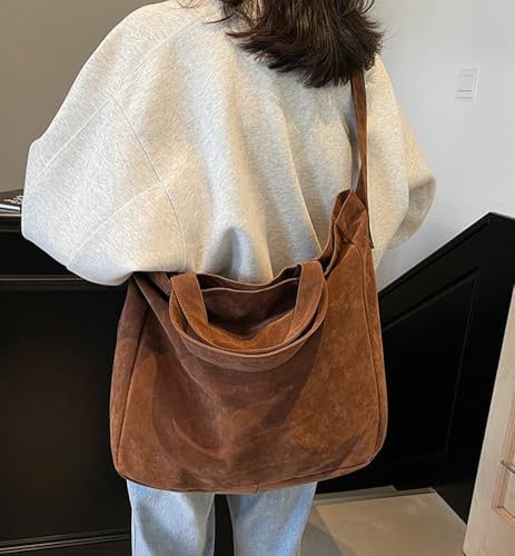 Womens Suede Tote Bag Faux Leather Hobo Bag Vintage Top Handle Purse Large Messenger Handbag Fashion Shoulder Satchel Purse4