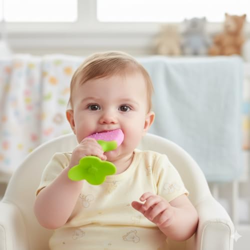 Image of Safe-O-Kid Pack of 1 BPA-Free Natural Silicone Fruit Teether for Babies - Freezer Safe, Soft & Textured Teething Toy for Newborns & Infants (Apple Design)