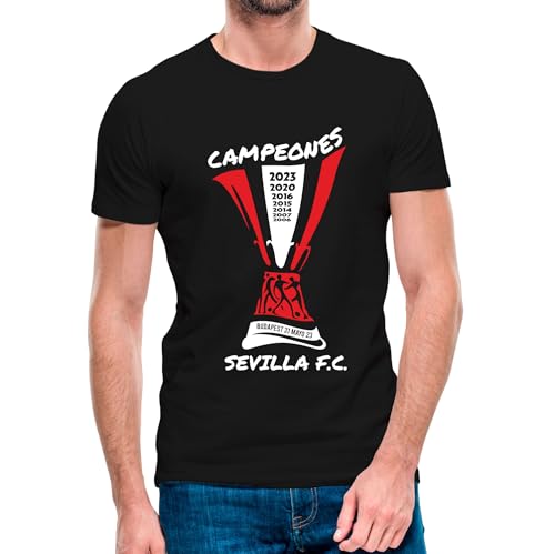 Camiseta de Manga Corta del Sevilla Campeón de Europa 2023 (12- Camiseta Talla M)(Negra Manga Corta)