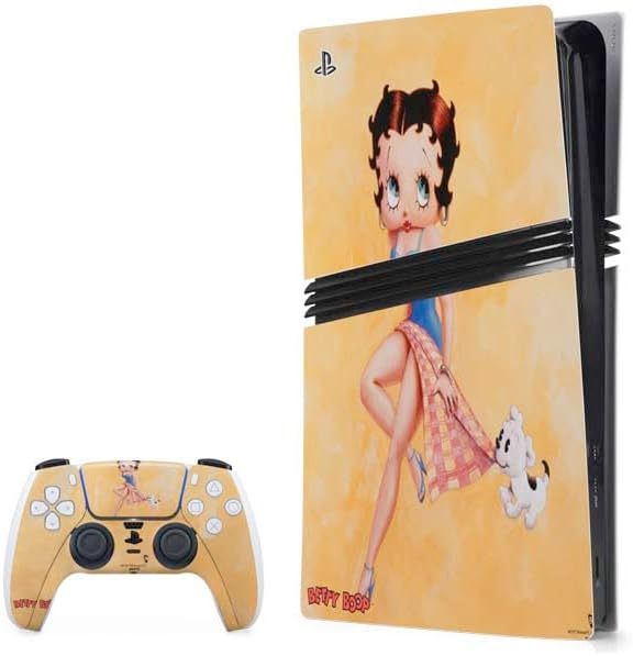Skinit Decal Gaming Skin Compatible with PS5 Pro Bundle - Officially Licensed Betty Boop with Puppy Orange Background Design