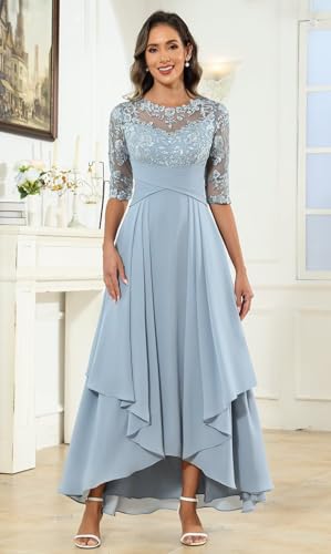 Tea Length Mother of Bride Dresses for Women Chiffon with Sleeve Sequin Applique Elegant Formal Dress4