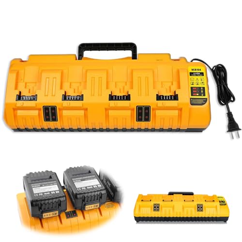 4 Ports Battery Charger Compatible with Dewalt Battery, 3.0A 12V 18V 20V MAX Li-ion Fast Charger with double 2.1A USB Ports, Battery Charger Replacement for Dewalt DCB Series Battery