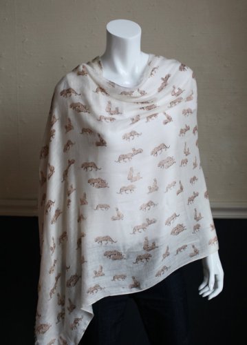 Anika Dali Women's Cheetah Animal Print Scarf (Off-White/Brown) #TOP6