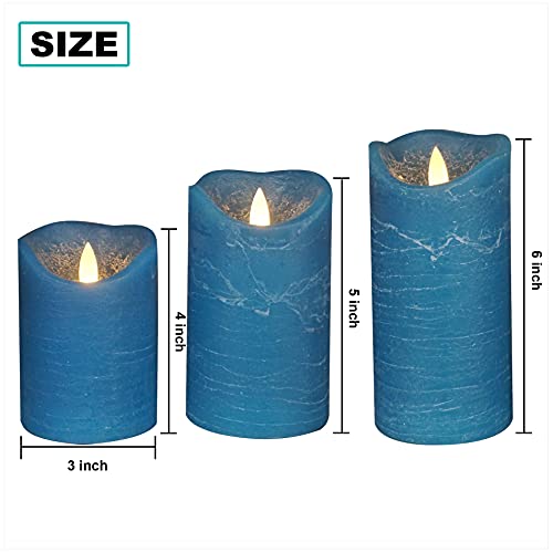 Image of iZAN 3 Pack Real Wax Flameless Candles Battery Operated LED Pillar Flickering Realistic Electric Candle Gift Sets with Remote Control and Cycling 24 Hours Timer 3 inchD X 4 inch 5 inch 6 inch H (Blue)