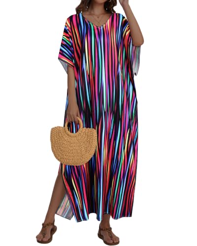 Image of Kaftan Dresses for Women V Neck Caftan Batwing Sleeve Swimsuit Cover Up