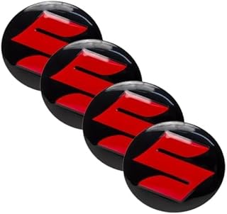 3D Car Wheel Hub Hub Cover Kit - 4 Pieces 56mm Paste - Compatible with Suzuki Black Red Writing