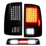 (3 Pack) Fit For 2009-2018 Dodge Ram 1500 LED Smoke Lens Tail Light Assembly + 3rd Brake Light fits 2010-2018 Ram 2500 Only Fit factory Halogen/incandescent and Without Projector Headlights Models