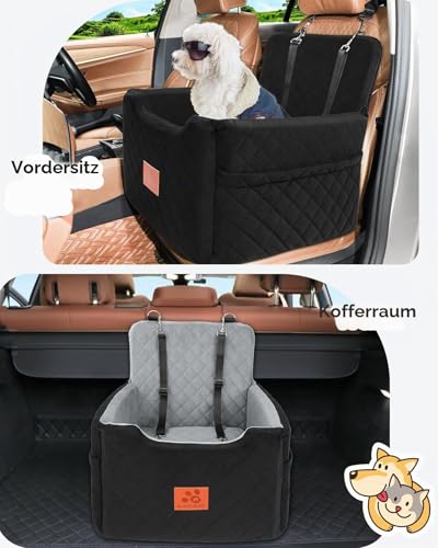 GL GLENSLAVE Autositz Hunde für kleine/mittlere Hunde unter 15 Kgs,Hunde Autositz,Abnehmbarer und waschbarer Haustier Autositz,Hundebett mit 2 Sicherheitsgurten(Schwarz)