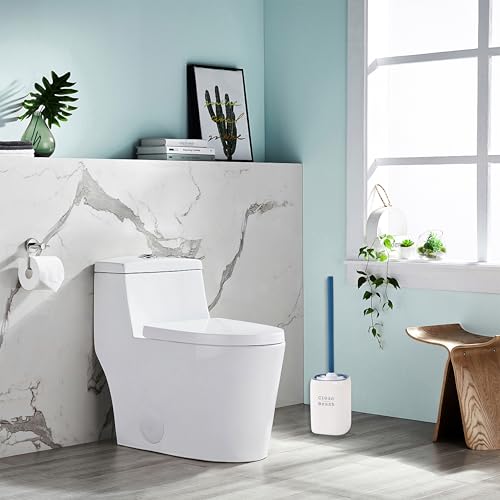 Image of Toilet Brush- Stylish Relief Letters Design Gray & White Toilet Bowl Brush and Holder Set - Premium Toilet Cleaner Brush with Elegant Toilet Brush and Holder for Modern Bathrooms（Blue＆White）
