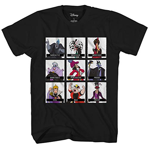 Disney Villain Mugshot Emotions Graphic Tee Classic Vintage Movie Disneyland World Mens Adult T-Shirt Apparel (Black, Large)