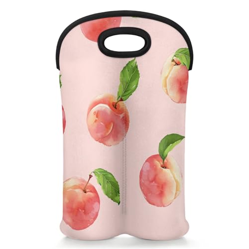 GzLeyigou 2 Bottles Peaches Wine Bag Sleeve Totes Neoprene Protective Wine Carrier Bag for Wine,Water, Champagne, Beer, Baby Bottles,Gift 14.5 x 10 Inches