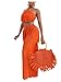 Floerns Women's 2 Piece Outfit Halter Neck Crop Cami Top with Twist Front Pants Set Orange X-Small